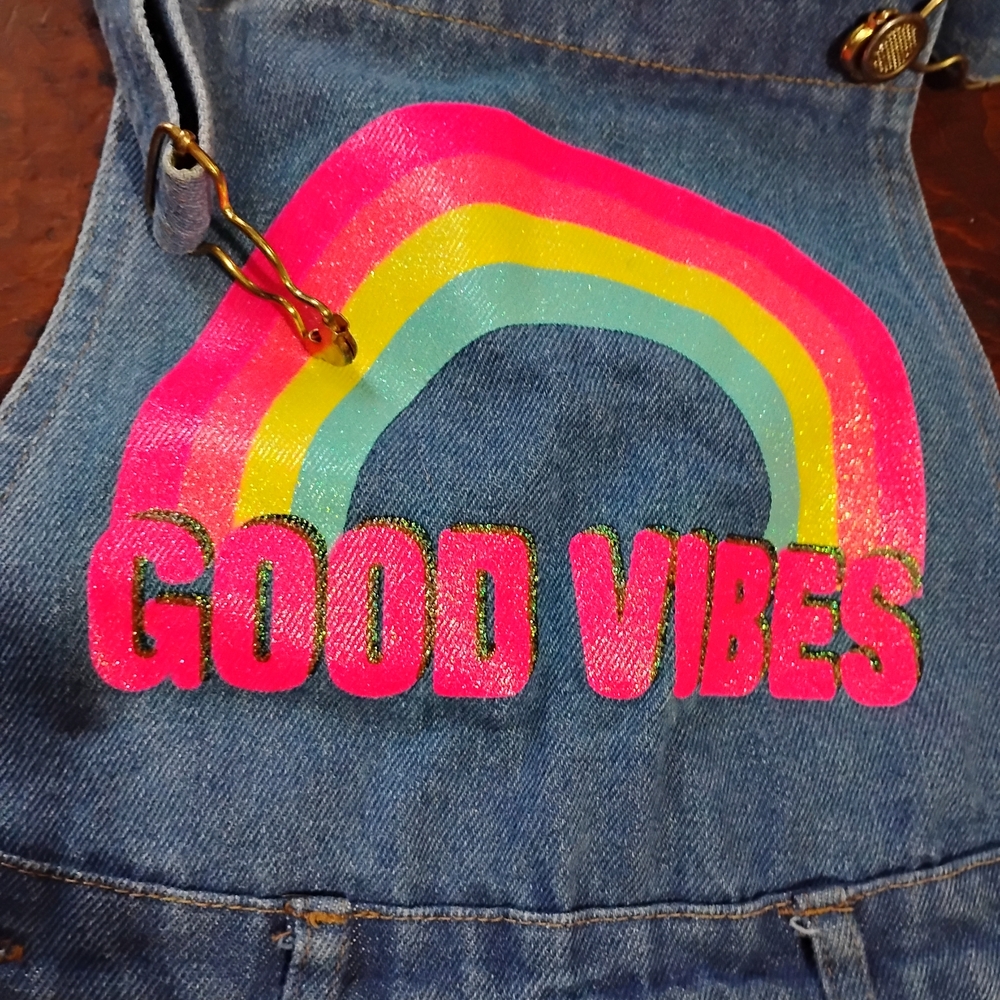 Kids Denim Overalls with Rainbow Design